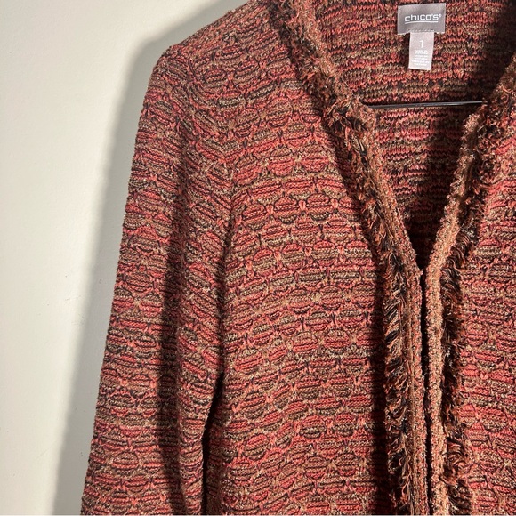 Chico’s Textured Fringe-Trim Burnt Orange Textured Cardigan Size 1 - Picture 3 of 9